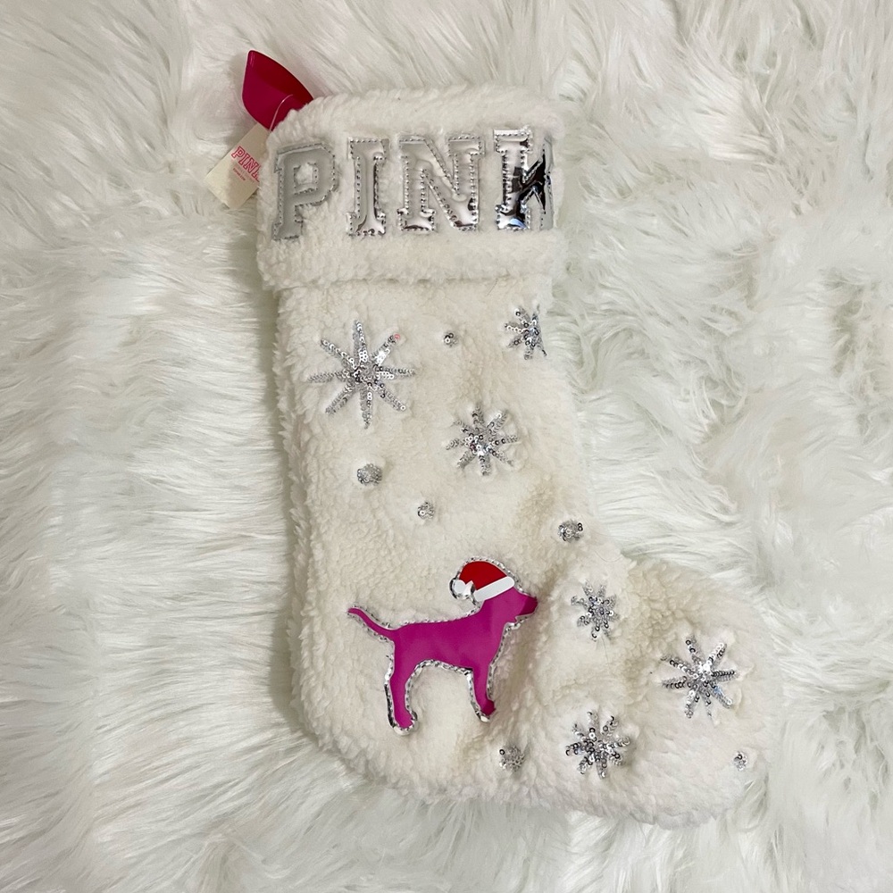NWT Victoria’s Secret PINK Sherpa Dog Christmas Stocking 2019